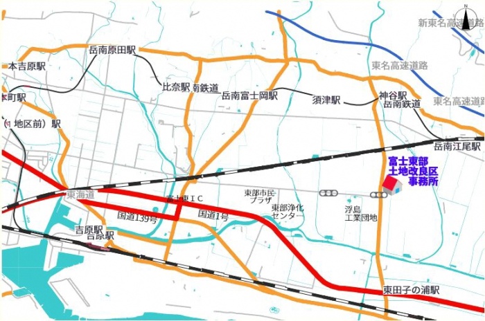 富士東部土地改良区事務所の地図