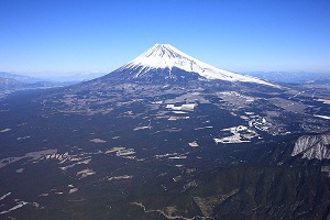 （写真）富士山こどもの国・富士市森林墓園と富士山を空から撮影