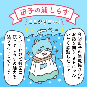 さもにゃんの漫画「田子の浦しらす　ここがすごい！」1