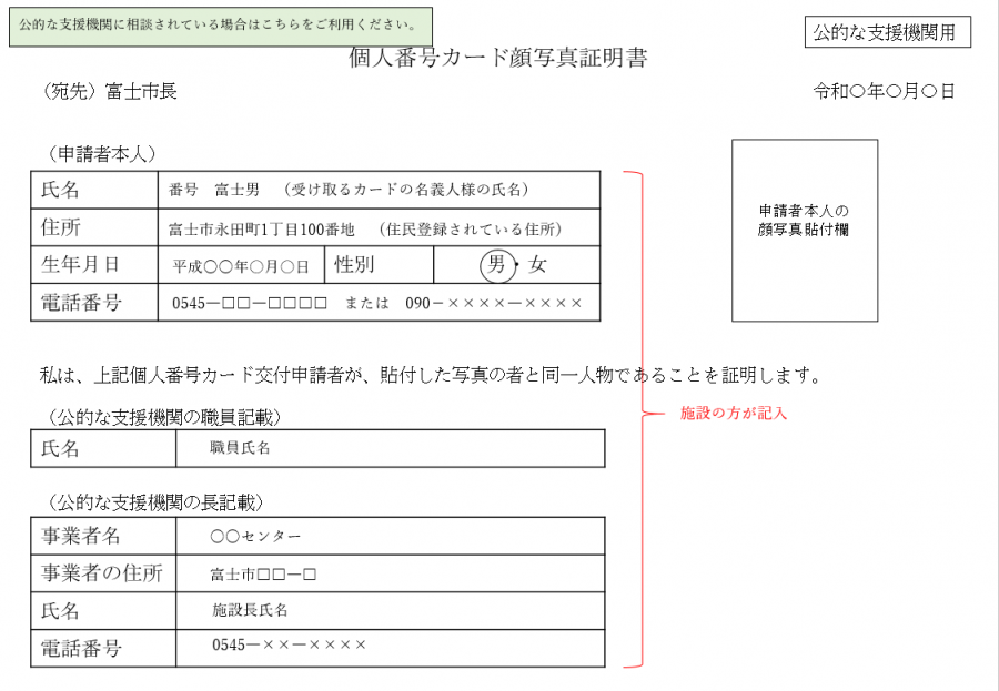 記入例（公的な支援機関用）