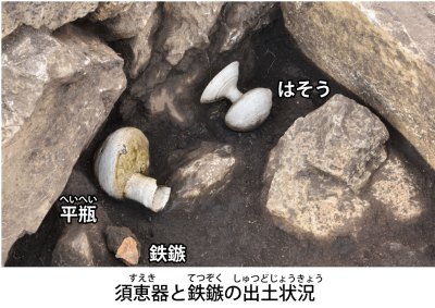 須恵器と鉄鏃の出土状況