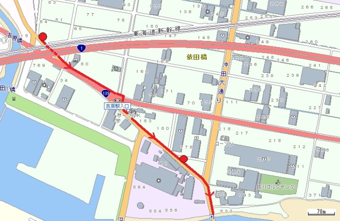 （地図）依田橋から江戸方面へ