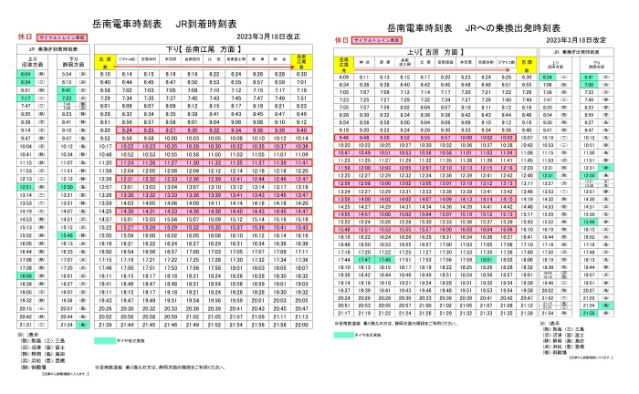 サイクルトレイン下り時刻表