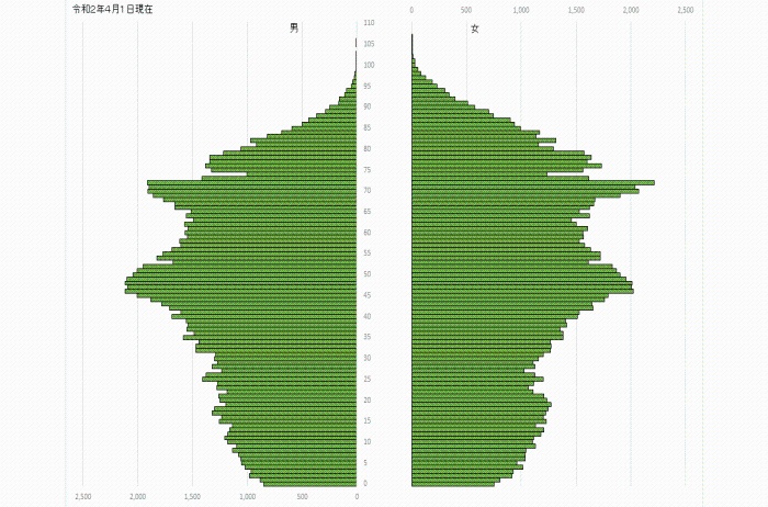 （グラフ）人口ピラミッド（令和2年4月1日）