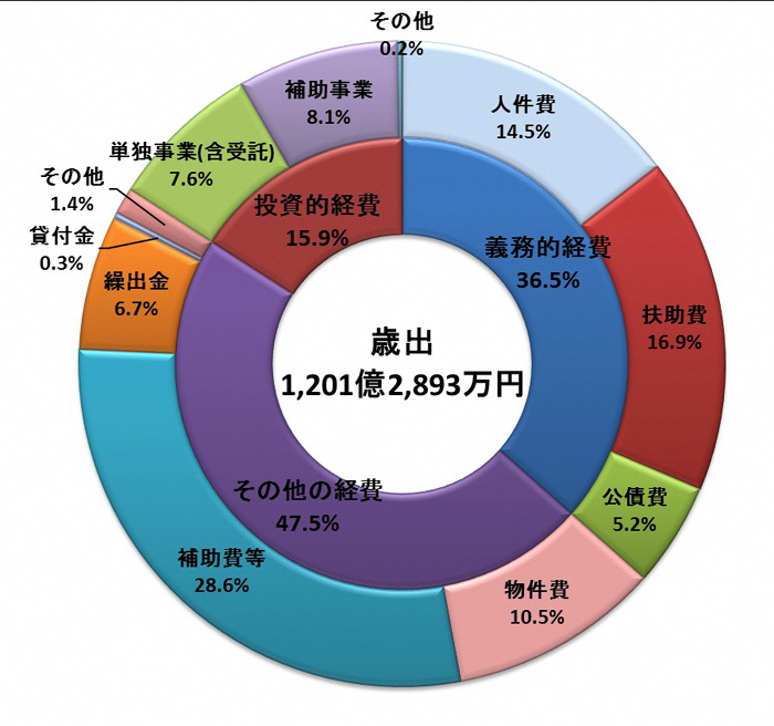 【令和2年度決算】一般会計歳出性質別内訳グラフ 