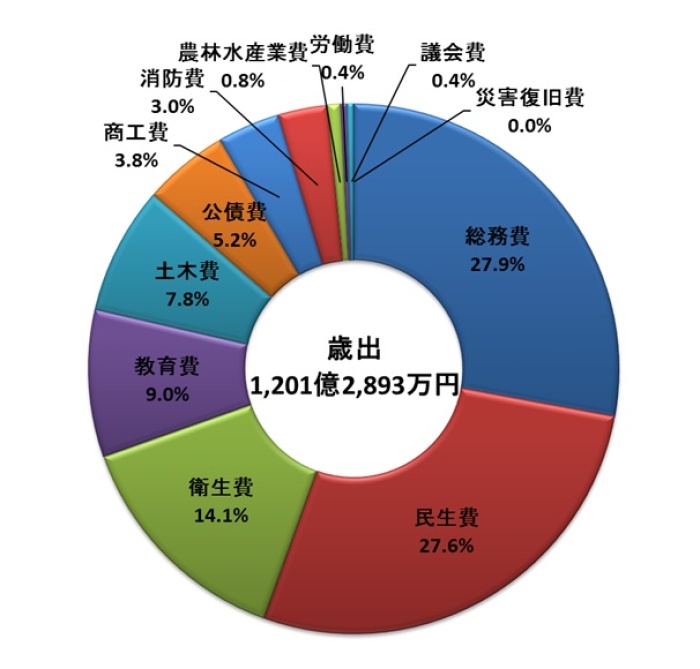 【令和2年度決算】一般会計歳出科目（目的）別内訳グラフ 